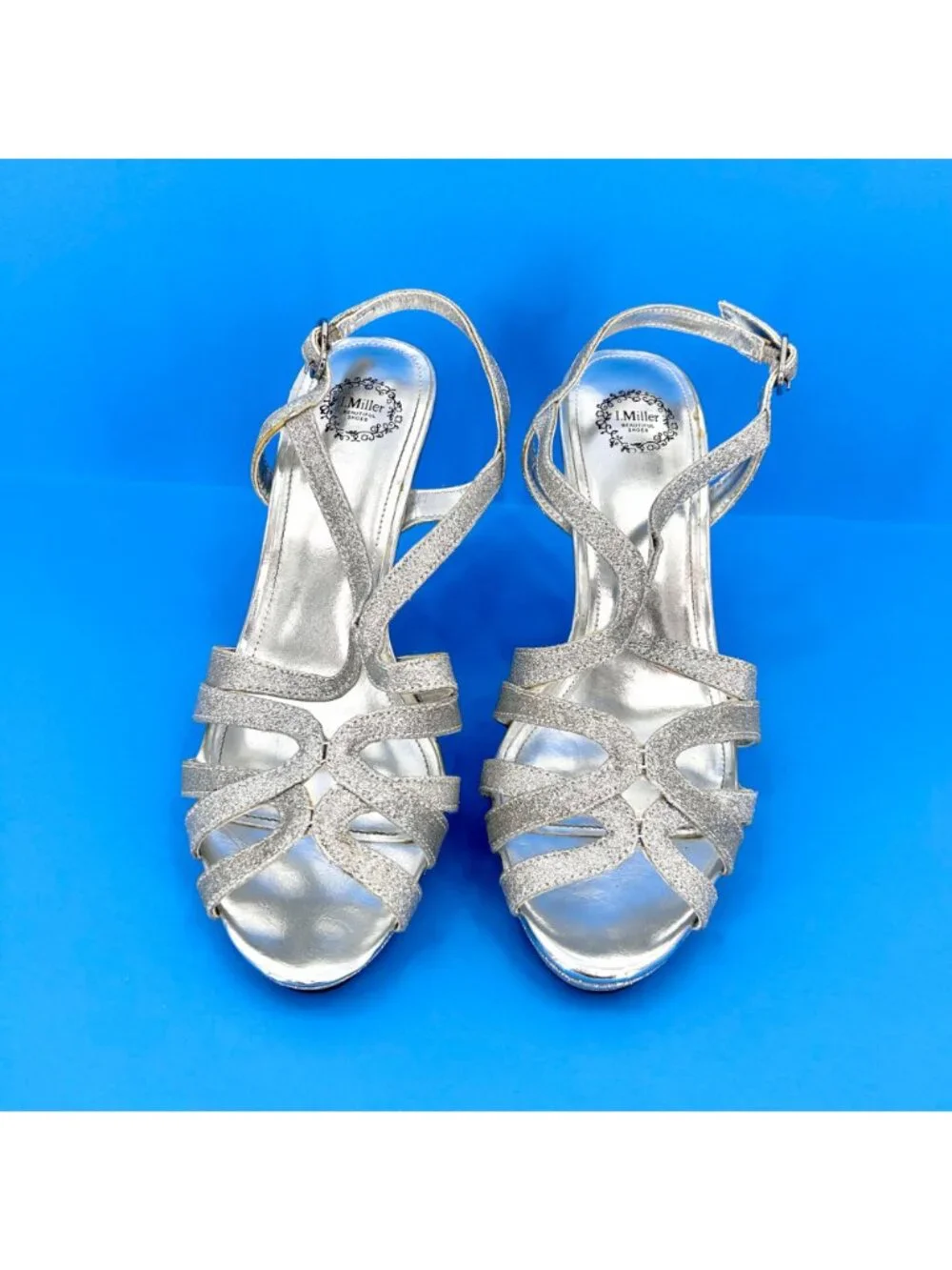 I. MILLER SILVER GLITTER HEELS - 8M